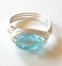 Aqua Glass Wire-Wrapped Ring